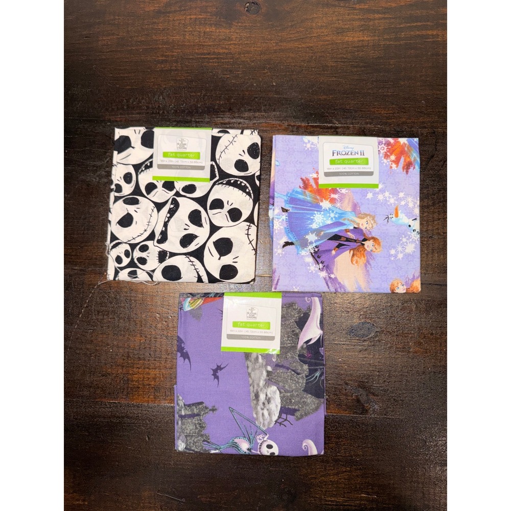 3 Disney Fat Quarter Fabric Bundle Nightmare Before Christmas Frozen II Cotton